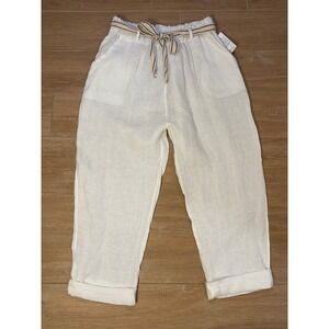 NWT Belle France White 100% Linen Pants XL Made in Italy Elastic Waist with belt